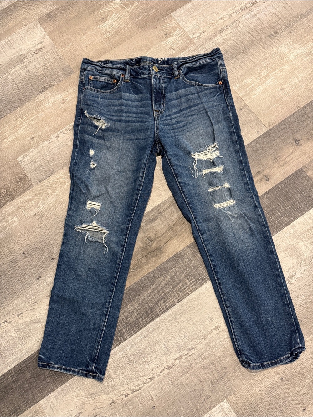 American Eagle Outfitters Dark Blue Distressed Slouchy Boyfriend Jeans